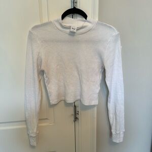 White TNA Cropped Waffle Longsleeve Mockneck